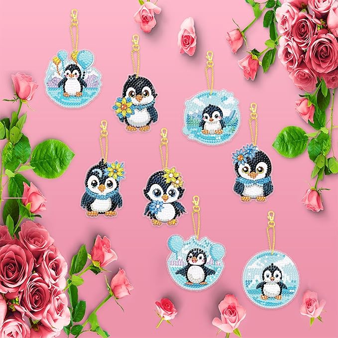 Diamond Painting Keychains Kits, Double Sided Diamond Art Keyrings for Adults, DIY Art Key Rings Ornaments Kits