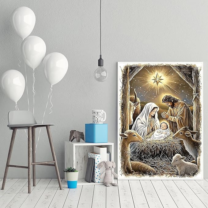 CZYWJMEI Christmas 5D Diamond Painting Kits for Adults Beginners,DIY Jesus Nativity Scene Diamond Art Kits,Full Round Drill Diamond Dot Gem Art Kits,Home Wall Decor 12x16nch