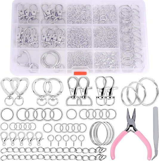 Prdingfy 579PCS Keychain Making Kit, Key Chain Supplies Including Keychain Clip, Key Rings, Lobster Claw Clasps, Jump Rings, Extender Chain,Pliers for Key Chain Making and Jewelry Making(Silver)