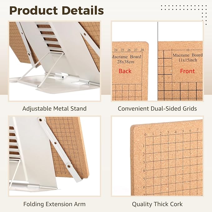 106 PCS Macrame Board Set, with 12x16 Inch Macrame Board Adjustable Holder with T Pins Double Sided Grids Bracelet Making Board with Brush Scissor Ruler Tools for Braiding Cording Creating (A)