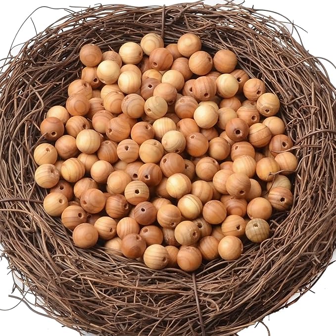 8mm Massive Beads Natural Wooden Round Loose Beads Jewelry Making with Thread 200 PCS(Thuja Wood, 8mm)