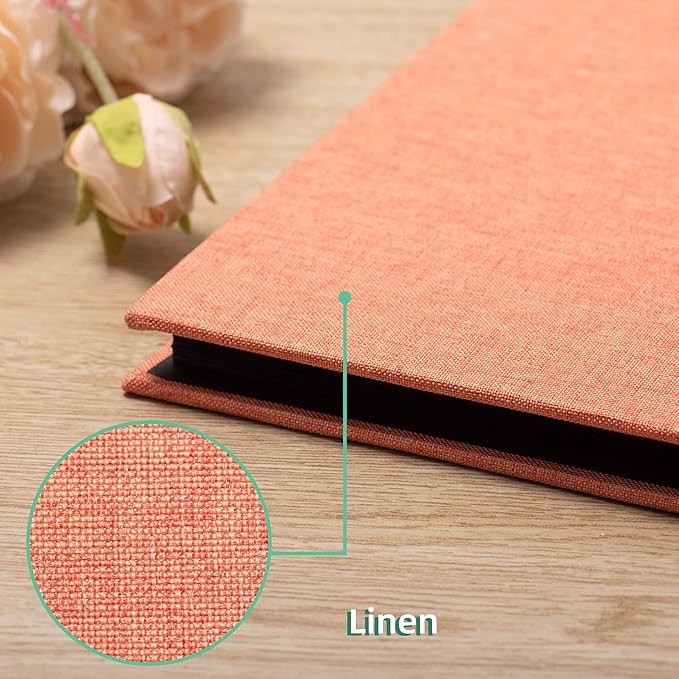 Large Photo Album Self Adhesive for 4x6 8x10 Magnetic Scrapbook Album DIY 60 Black Sticky Pages Linen Cover Photo Album(Orange)