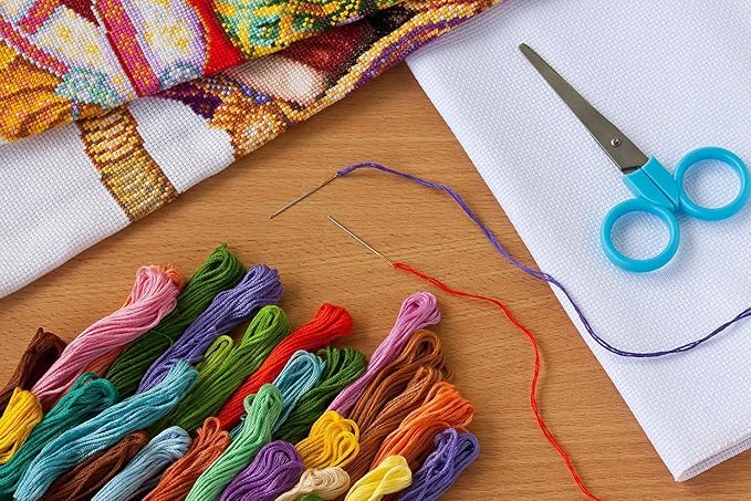 Funcrostitch Counted Cross Stitch Kits for Beginners,14ct Unprinted Pattern Embroidery Kit Dmc Cotton Threads Needleworks for Adults-Cat Magician 9.8"×12.6"