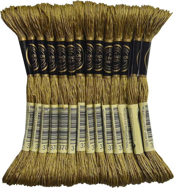 LE PAON Embroidery Floss, 14-Pack Six Strands 100% Long Staple Cotton Embroidery Thread, 8.7-Yard，Color Number：370,Medium Mustard