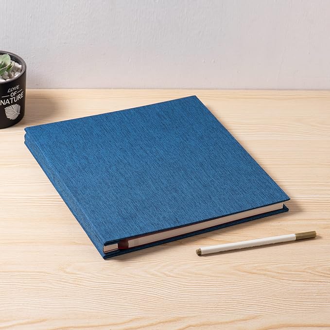 Large Photo Album Self Adhesive for 4x6 5x7 8x10 Pictures Magnetic Scrapbook Album 20 Sheets / 40 Pages Linen Cover DIY Photo Album with A Metallic Pen and and Plastic Board(Blue)