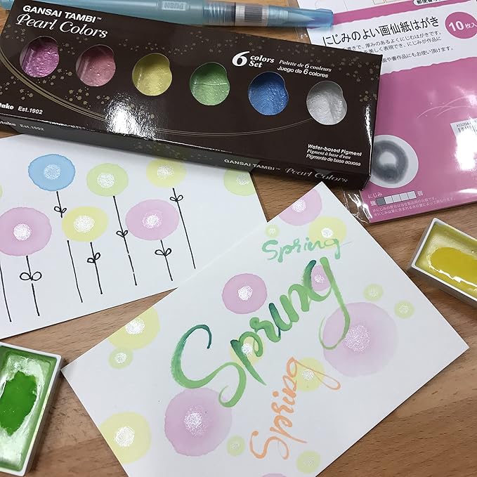 Kuretake GANSAI TAMBI PEARL COLORS, 6 colors set, Watercolor paint for Professional, for artists and crafters,Illustrations, Drawing, Lettering, Made in Japan