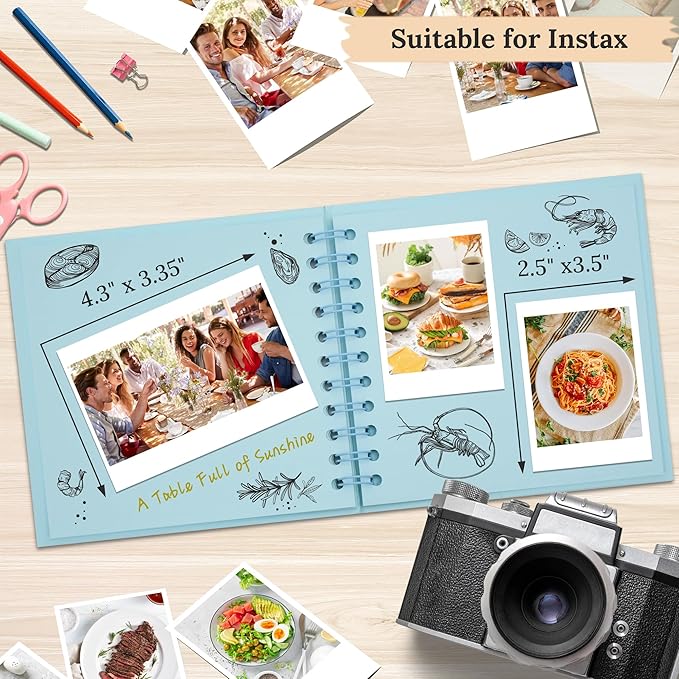 Polaroid Scrapbook Photo Album, 6.3"x6.3" DIY Scrapbook Album Hardcover Kraft Paper with 20 Sheets 40 Pages, Stylish Memory Book for Wedding, Anniervsary, Family, Travel, LightBlue