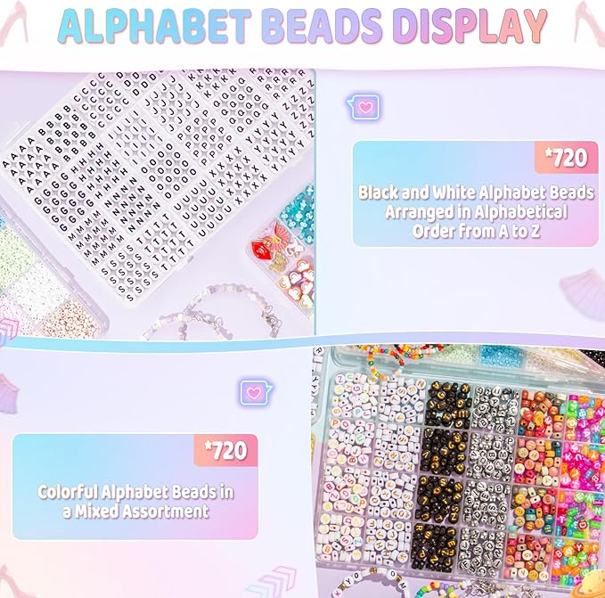 Goldwise Friendship Bracelet Kit, 16000 pcs with Seed Beads (2/3/4mm), Clay Beads, 7 Styles Letter Beads (A-Z), Variety of Charms, DIY Jewelry Making Crafts