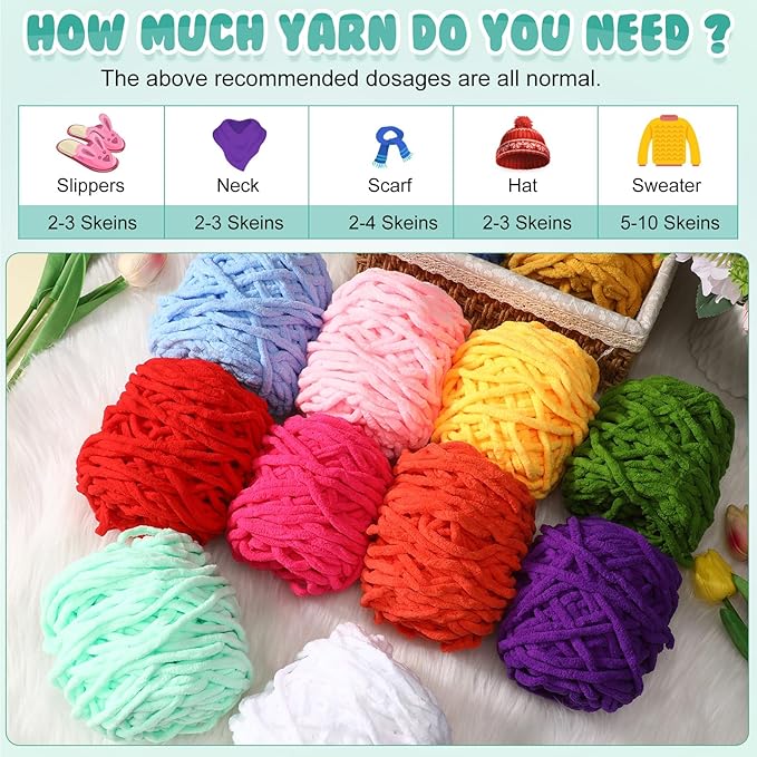 Buryeah 12 Pack Chunky Chenille Yarn for Crocheting Soft Thick Fluffy Yarn for Hand Knitting Bulky Velvet Blanket Plush for Weaving DIY Crafts Each 3.5 oz 55 Yards (Chic Colors)