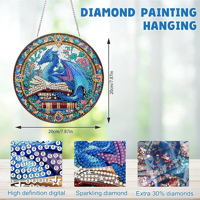 MAXBYE Diamond Art Kits Hanging Dragon Pendant, DIY 5D Special Shaped Diamond Painting Craft Gem Art Rhinestone for Adults and Home Window Door Decor 8×8 Inch