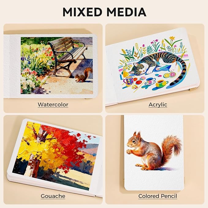 Watercolor Journal - 100% Cotton Cold Press Paper | 20 Sheets 40 Pages | 300GSM (140lb) | PU Leather Cover Watercolor Sketch Books for Artists Painting,Mixed Media 4.9 in x 3.5 in