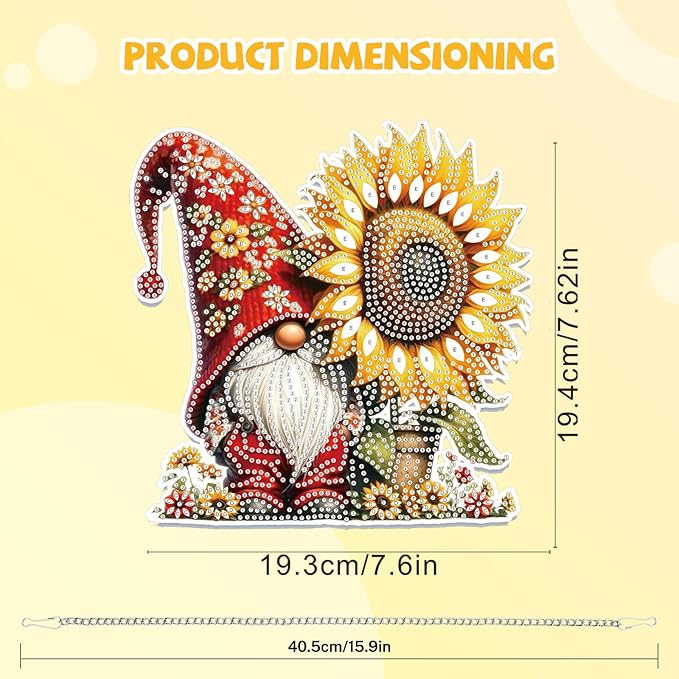 Bowetile Gnome Diamond Art Hanging Kits for Adults, 5D Special Shape Diamond Painting Sunflowers Pendant Kits, Gem Art Suncatchers Painting Window Ornament for Home Garden Wall Decor