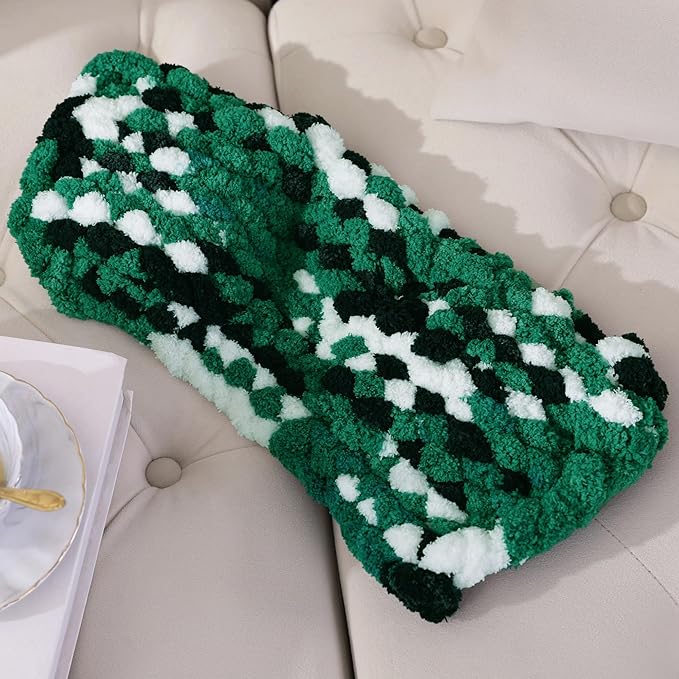 MABOZOO Tie Dye Chunky Yarn for Crocheting 8 Pack,Green,Black,White Fluffy Jumbo Chenille Yarn,Soft Plush Yarn Bulky,Giant Thick Fuzzy Yarn for Hand Knitting or Arm Knitting (26 yds,7.5 oz Each Skein)