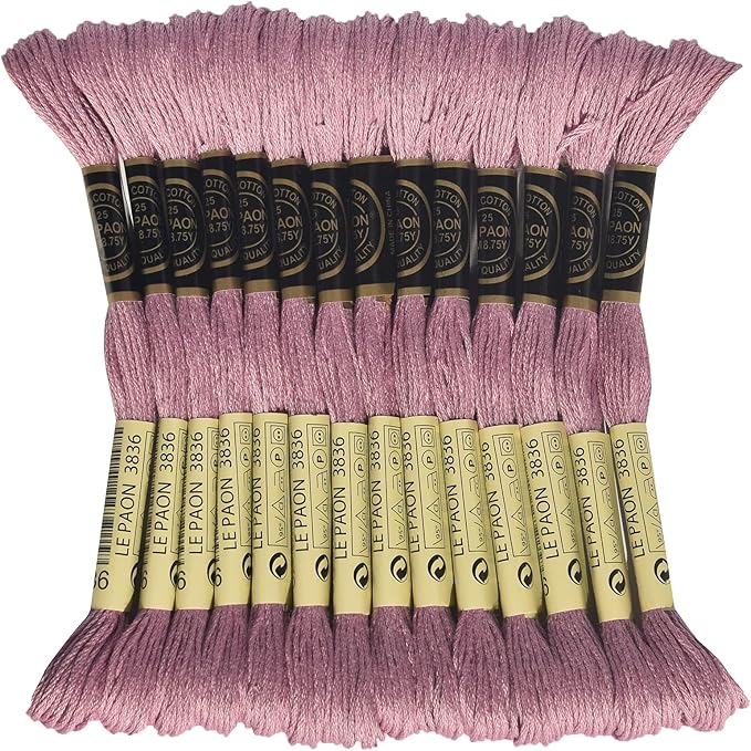 LE PAON Embroidery Floss, 14-Pack Six Strands 100% Long Staple Cotton Embroidery Thread, 8.7-Yard，Color Number：3836, Light Grape