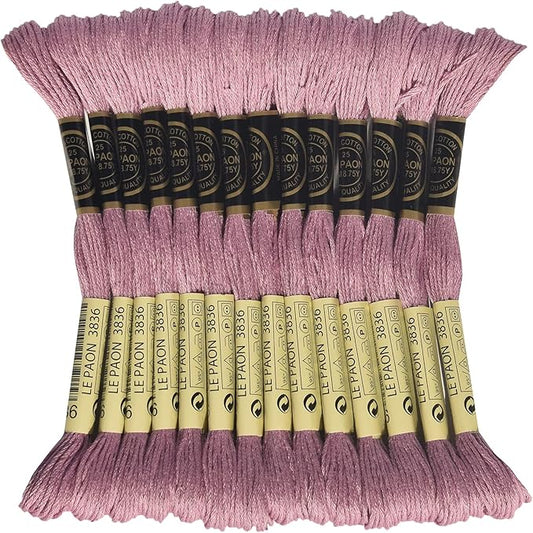 LE PAON Embroidery Floss, 14-Pack Six Strands 100% Long Staple Cotton Embroidery Thread, 8.7-Yard，Color Number：3836, Light Grape