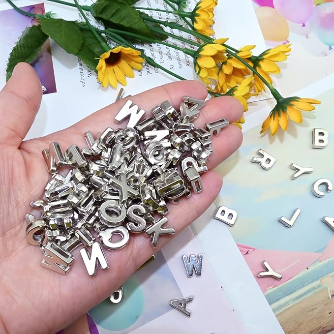 400pcs Silver Letter Beads Pendant,A-Z,3D Loose Beads,Plastic Initial Charms for Jewelry Making,Key Chains,Crafts