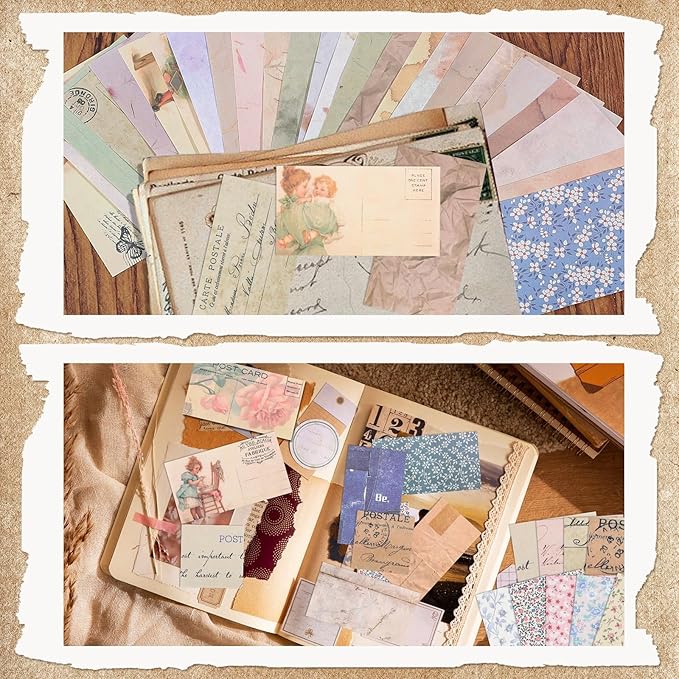 360 Pcs Vintage Scrapbook Paper, Journaling Supplies Kit, Delicate Decorative Paper with Floral Stickers & Multi-Size Scrapbook Paper for Junk Journal, DIY Collage Art, Vintage Crafts