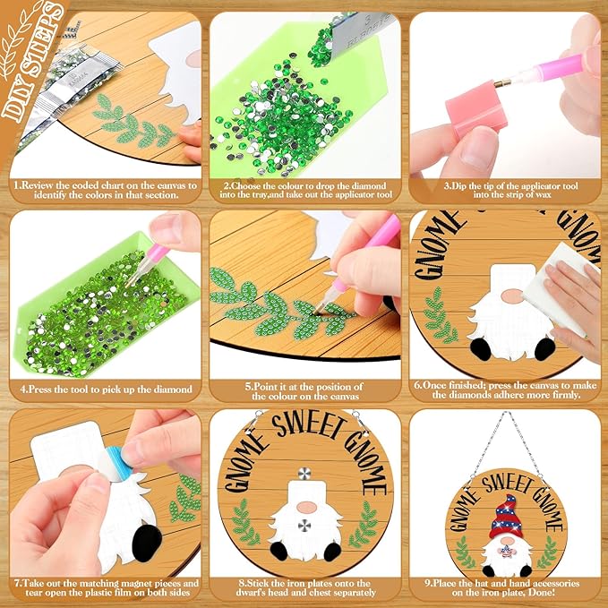 CroBlissful 41 Pcs Easter Interchangeable Iron Gnome Decor DIY Diamond Painting Craft Kit with Magnetic Hats Hands for Seasonal Holiday Decor
