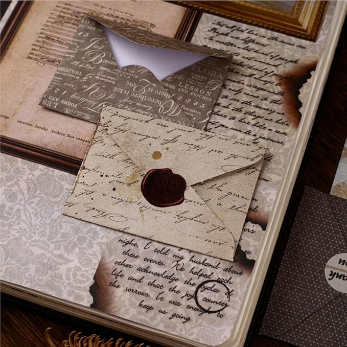 120 PCS Vintage 3D Mini Mechanism Envelope Stickers, Aesthetic Decorative 3D Foldable Envelope Background Scrapbook Stickers for DIY Diary Junk Journal Handbook Journaling Scrapbooking Supplies Kit