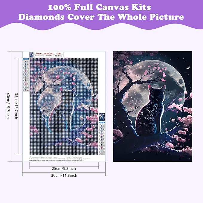 SENQAO Cat Diamond Art Painting Kits for Adults - Cat Full Drill Diamond Dots Paintings for Beginners, Round 5D Paint with Diamonds Pictures Gem Art Painting Kits DIY Adult Crafts Kits 12x16inch