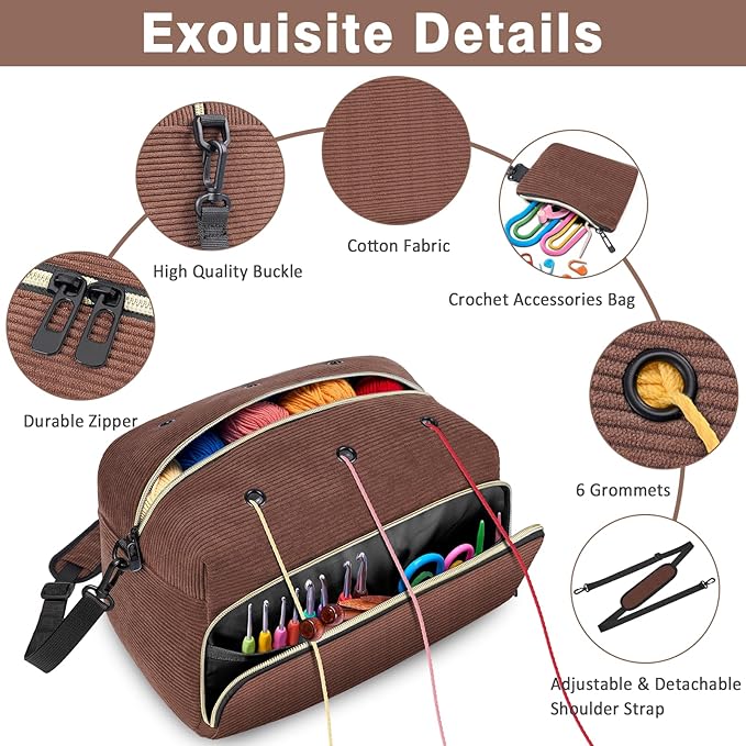 IBFUN Crochet Yarn Knitting Bag 2 Pcs Yarn Storage Organizer Crocheting Bags for Beginners with Shoulder Strap for Knit Accessories Needles Hooks