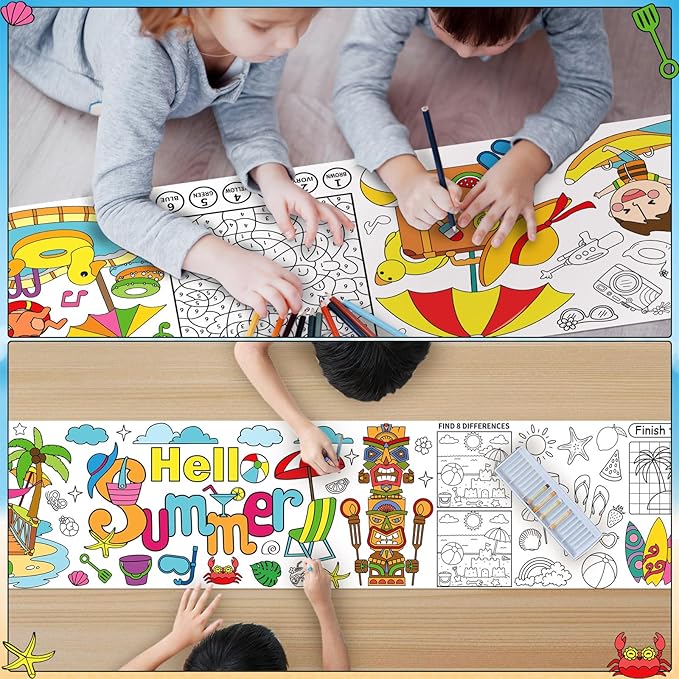 Janlaugh 3 Pack Summer Giant Coloring Posters 9.8ft Large Coloring Sheet Jumbo Motivational Page Tablecloth DIY Drawing Paper Rolls for Adults Summer Party Classroom Craft Team Art Activity