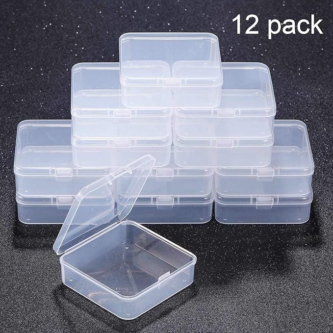 SATINIOR 12 Pack Clear Plastic Beads Storage Containers Box with Hinged Lid for Beads and More (2.9 x 2.9 x 1 Inch)