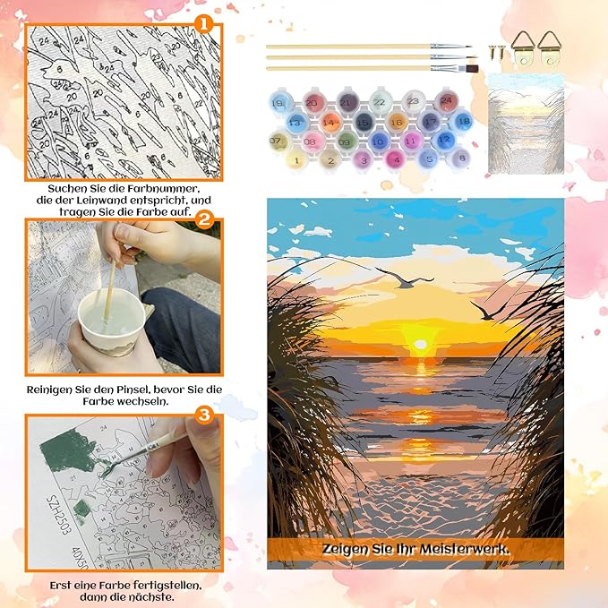 NPCSWXQ Paint By Numbers Kit for Adults Beginners, Beach Sunset Oil Acrylic Painting Crafts Number Artist Paint Kit for Home Wall Bedroom Study or Office Decor Gift 16x20Inch