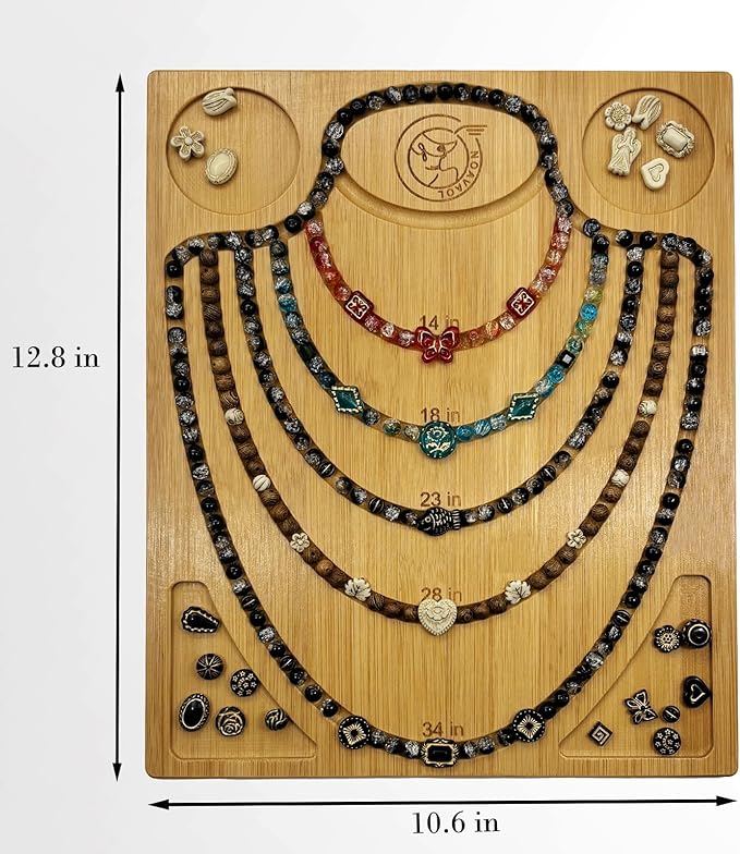 NOAVAOL Bamboo Bead Board for Jewelry Making, Combi Beading Tray Design Mat for Necklaces, DIY Small Jewelry Design Board