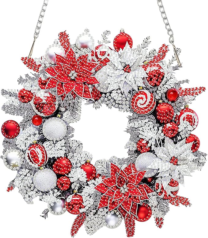 SENQAO Christmas Diamond Art Hanging Kits for Adults Kids, Christmas Wreath Diamond Art Suncatchers, 5D Special Shape Diamond Painting Pendant Window Ornament Gifts for Home Door Wall Decor