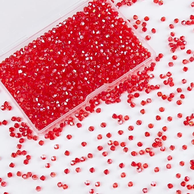 laopottbeads 1200pcs red 3mm bicone crystal beads for jewelry making – faceted glass beads for diy bracelets, necklaces, earrings, suncatchers, crafts, and loc sprinkles