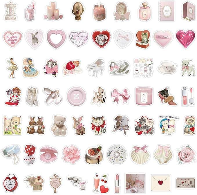 60pcs coquette stickers cute vinyl laptop stickers, waterproof aesthetic stickers, pink sticker pack for girls water bottles laptop computer phone guitar (60 coquette stickers)