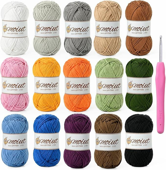 15 Pack 100% Milk Cotton Yarn for Crocheting, 750g/1968.5yd Baby Yarn for Crocheting Soft, Fuzzy 5 Ply Cotton Crochet Amigurumi Yarn for Puzzle/Clothes&Crafts(Set C)