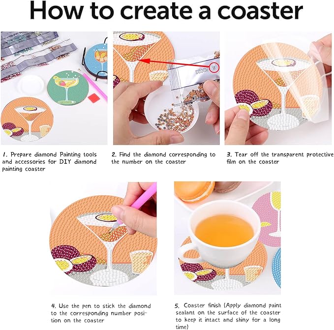 8Pcs Diamond Painting Coasters with Holder,DIY Cocktail Life Coaster Diamond Art Kits for Adults,Beginners Round Full Drill Diamond Art Craft Supplies