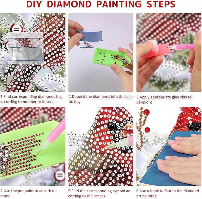 SENQAO Christmas Diamond Art Hanging Kits for Adults, Christmas Snow Cardinal Diamond Art Suncatchers, 5D Special Shape Diamond Painting Pendant Window Ornament Gifts for Home Door Wall Decor