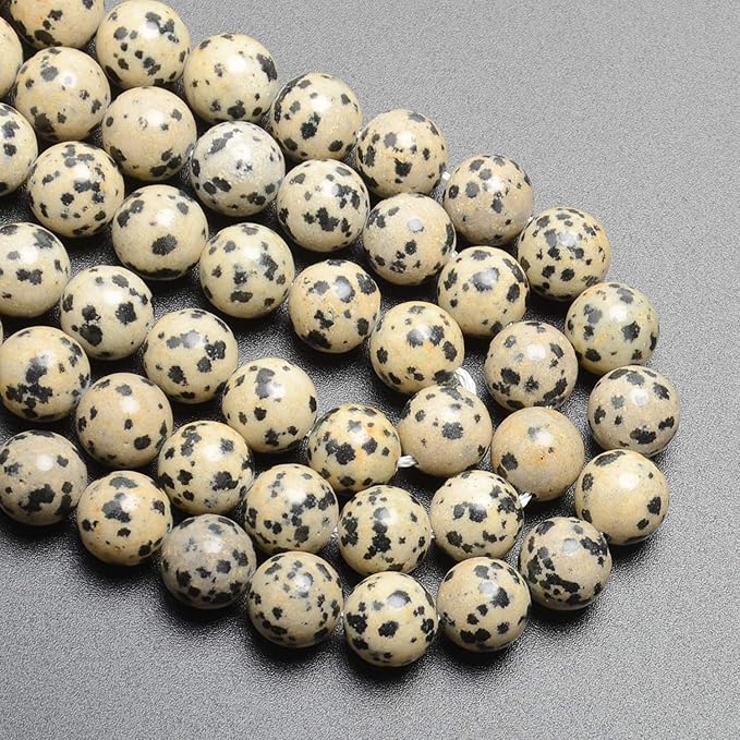 LPBeads 80Pcs Polished 10mm Round Natural Dalmatian Gemstone Loose Beads with Stretch Cord for Jewelry Making Bracelets