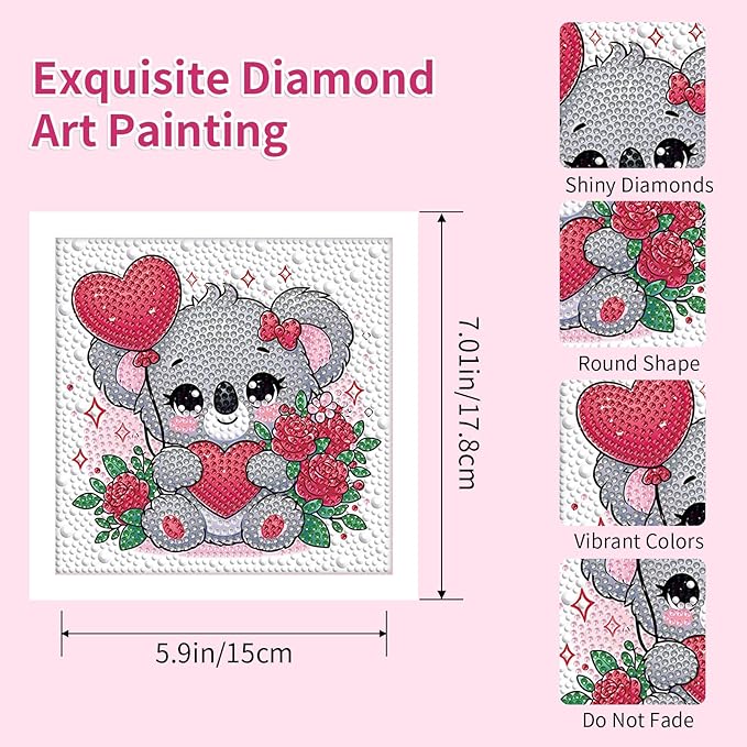PERFECTSIGHT Cute 5D Diamond Art Kits with Wooden Frame, Kawaii DIY Painting Art for Adults, Diamond Arts and Crafts Sets, Big Gem Full Drill Diamond Dots for Women (White Koala)