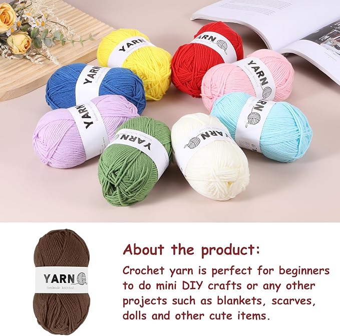 6Pcs Dark Brown Acrylic Yarn 790 Yard 4 Ply Soft Crochet Yarns Sport Weight Yarn,[for DIY Crocheting Knitting Craft Blankets Hats]-300g