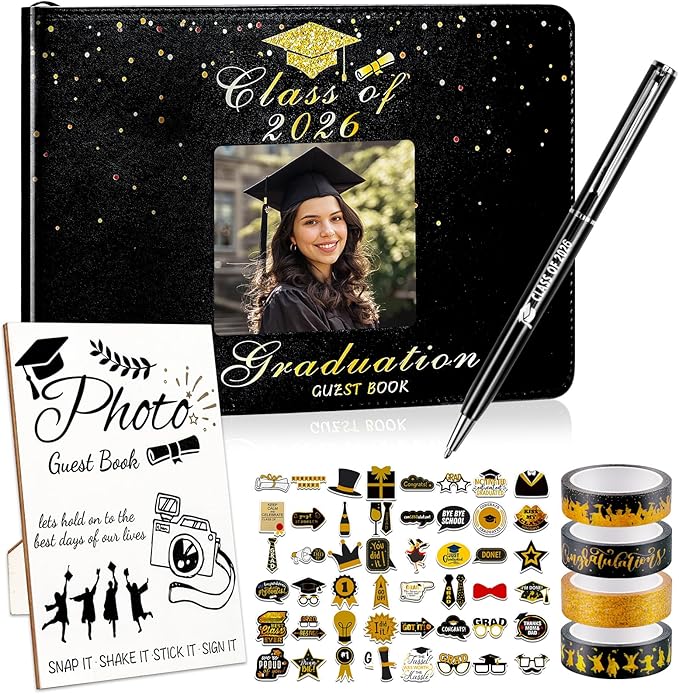 LUYI 8 Pcs Graduation Guest Book 2026, Graduation Decorations Party Favors Photo Guest Book Sign with Pen Stickers Washi Tape in Book Signature Memory Scrapbook for College Gift