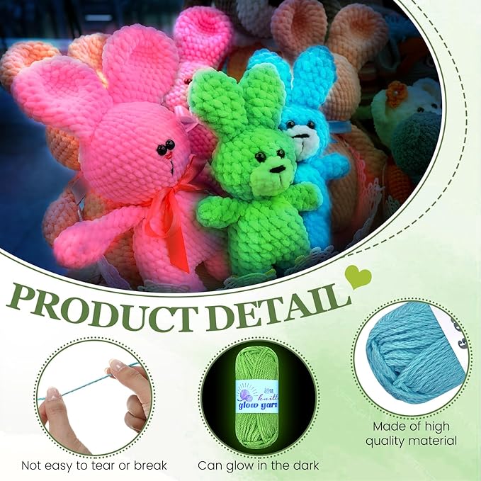 WILLBOND 5 Rolls Glow in The Dark Magic Yarn Luminous Neon Crochet Yarn for Crocheting DIY Knitting Glow Fingering Sewing Supplies for Crafts Sewing Party 54.7 yd Per Roll (Gorgeous Colors)