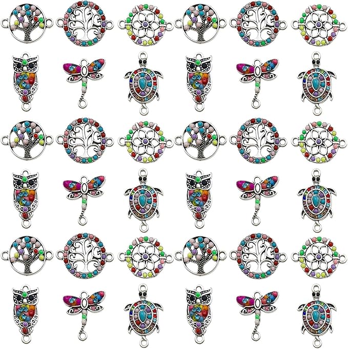 Youdiyla 36pcs Alloy enamel double hanging ethnic style set series Pendant Jewelry Making DIY Keychain Earrings Pendant Various Design Charms for Jewelry Making Bracelets Necklace (SN385)