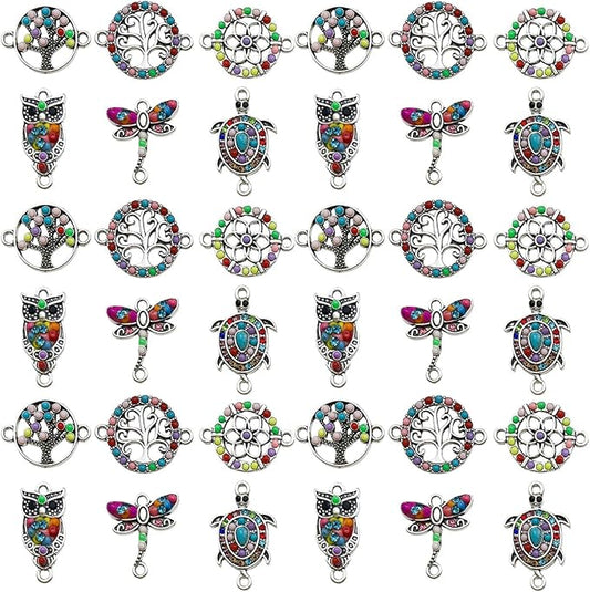 Youdiyla 36pcs Alloy enamel double hanging ethnic style set series Pendant Jewelry Making DIY Keychain Earrings Pendant Various Design Charms for Jewelry Making Bracelets Necklace (SN385)