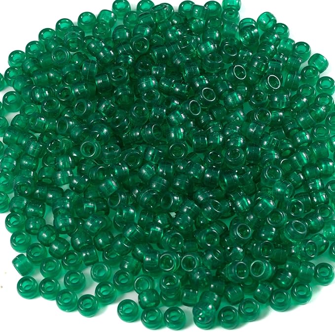 Gxueshan 1000 Pcs Acrylic Transparent Green Pony Beads 6x9mm Bulk for Bracelet Necklace Jewelry Making Earring Hair Braiding for Bracelets Making Plastic Beads