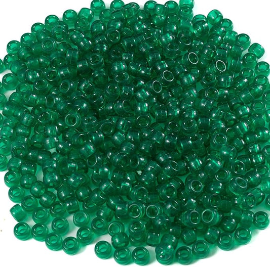 Gxueshan 1000 Pcs Acrylic Transparent Green Pony Beads 6x9mm Bulk for Bracelet Necklace Jewelry Making Earring Hair Braiding for Bracelets Making Plastic Beads