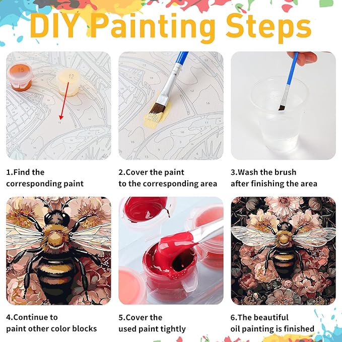 Paint by Numbers for Adult, Bee Paint by Numbers Kit for Adults Beginners, DIY Acrylic Painting on Canvas for Home Wall Art Decor 16x20 Inch