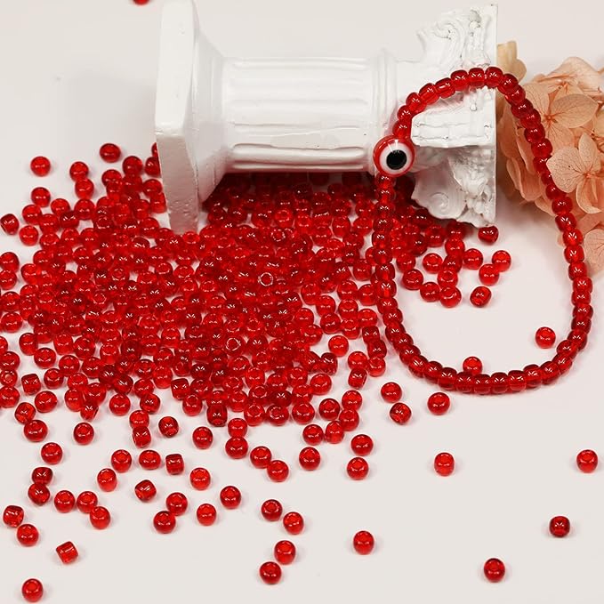 Bala&Fillic Transparent Red Color 4mm Seed Beads About 1200pcs/100Grams in Bag, 6/0 Glass Craft Beads for Making Bracelet and Necklace (Transparent Red)