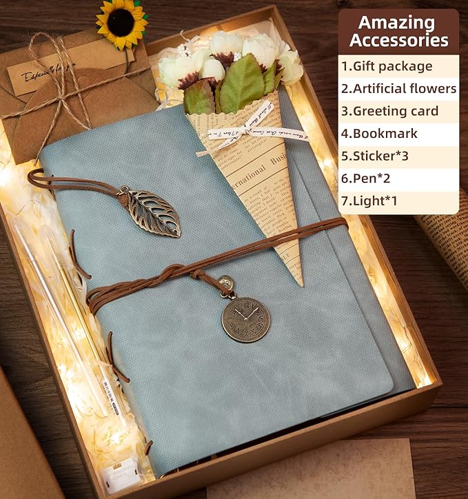Scrapbook Photo Album 100 Pages, 60 Page Self Adhesive+40 Page Kraft Paper DIY Photo Book for 2x3 3x5 4x6 5x7 Pictures, Leather Memory Book for Wedding Baby Family Travel Birthday Christmas