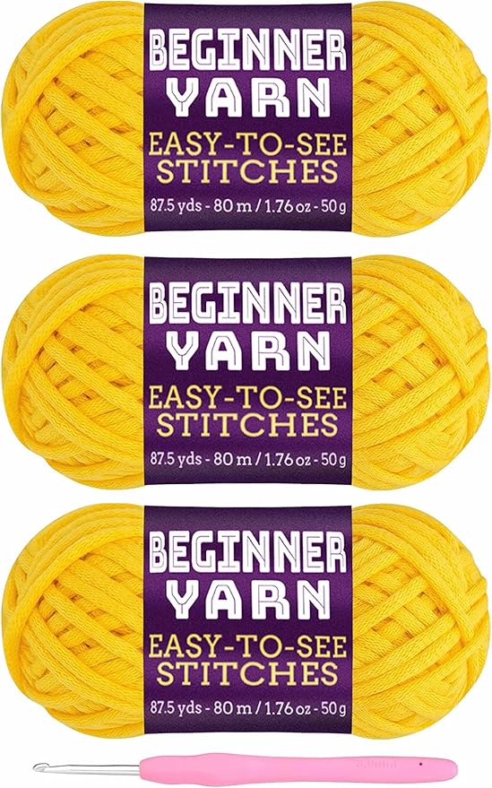 3x50g Beginners Yellow Yarn, 260 Yards Yellow Yarn for Crocheting Knitting, Easy-to-See Stitches, Worsted Medium #4, Chunky Thick Cotton Nylon Blend Yarn Yarn for Crocheting