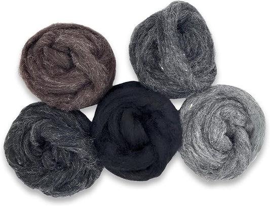 Corriedale Carded Sliver Wool Roving Variety Bundle | Best Core Wool for Needle Felting, Spinning, Wet Felting, Weaving, Dryer Balls, Yarn Roving - Ethically Sourced (Shadowlands)