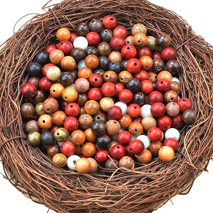 8mm Massive Beads Natural Wooden Rosewood Round Loose Beads Jewelry Making Handmade Craft with Thread 200 PCS(Mixed Wood, 8mm)